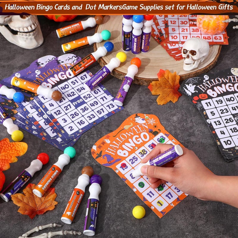 Eersida 192 Pack Halloween Bingo Game and 0.5 oz Dot Daubers Set Includes 144 Bingo Cards and 48 Dot Markers Game Supplies set for Halloween Gifts Party Favor Supplies Family Casino Play Night - Image 4